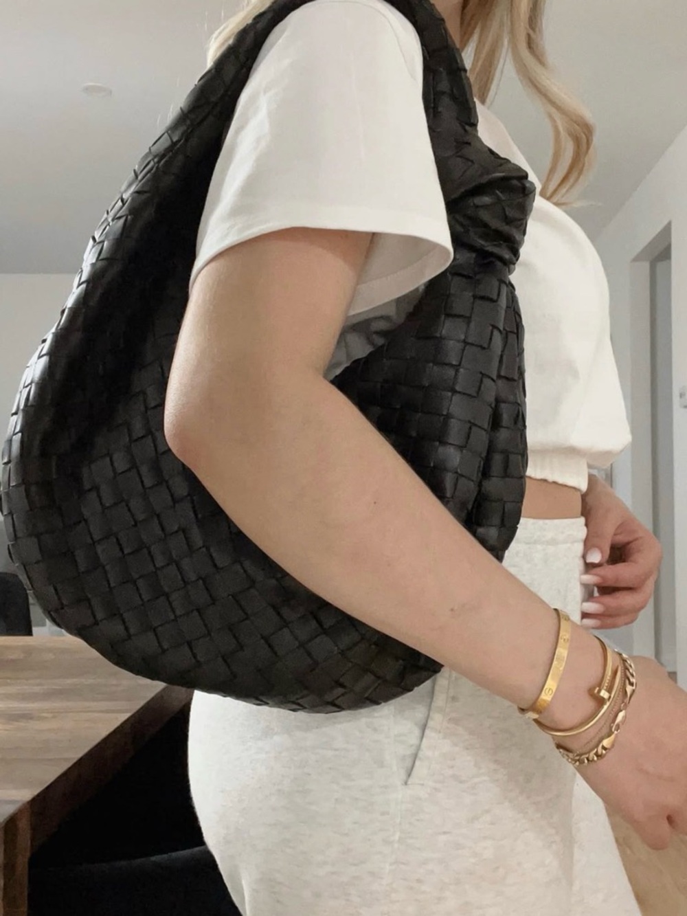 Bottega Veneta Black Intrecciato Leather Hobo with Knotted Strap medium